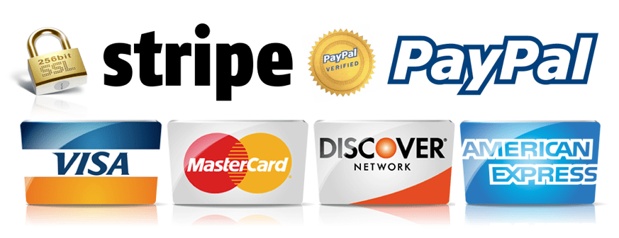 Image of credit cards and PayPal logo.